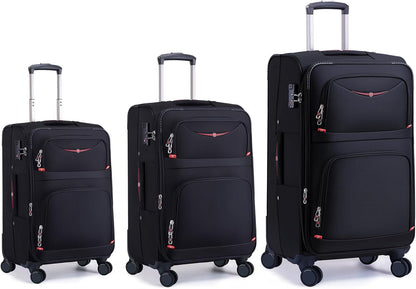 Softside Expandable Luggage with 4 Spinner Wheels, Durable Checked-Luggage Suicase (Black, 3-Piece Set 21/25/29)