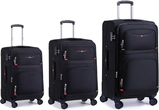 Softside Expandable Luggage with 4 Spinner Wheels, Durable Checked-Luggage Suicase (Black, 3-Piece Set 21/25/29)