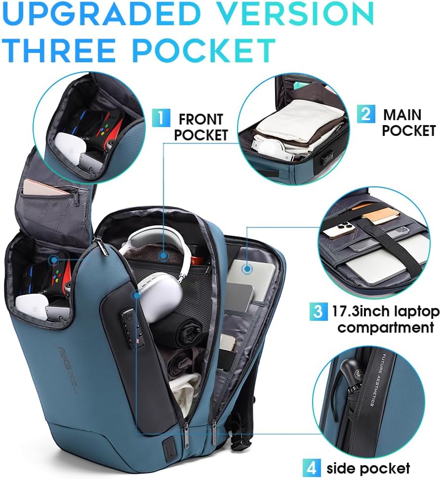 BANGE Anti-Theft Travel Backpack,Waterproof Fashion Work Backpacks,High Tech Backpack with USB3.0 Charging Port,Business Laptop Backpack Fits 17.3 Inch Notebook for Women