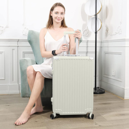 AnyZip Luggage PC+ABS Aluminum Frame Zipperless Checked Luggage Hard Shell Suitcase with TSA Lock Double Spinner Wheels 28 Inch White