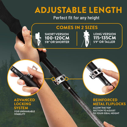 Premium Foldable Hiking Poles by USA Brand - Adjustable, Lightweight Trekking Poles Made of Aircraft Aluminum, Metal Flip Locks & Comfortable Real Cork and EVA Foam Grips