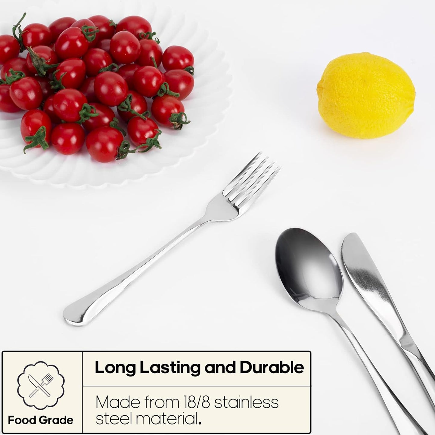 Travel Utensils with Case, Quatish Portable Silverware Set for Work, Stainless Steel Reusable Travel Cutlery Set, Fork and Spoon Set for Picnic, Camping, Gadgets, Lunch Box for Men, Silver