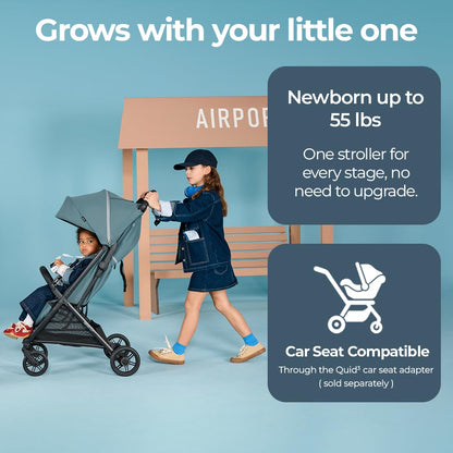 Inglesina Quid³ Stroller, Galaxy Gray - Compact Reclining Travel Stroller for Baby & Toddler 0-55 lbs, One Hand fold, Car seat Compatible, Airplane Overhead, Lightweight, Foldable, XL UPF 50+ Canopy
