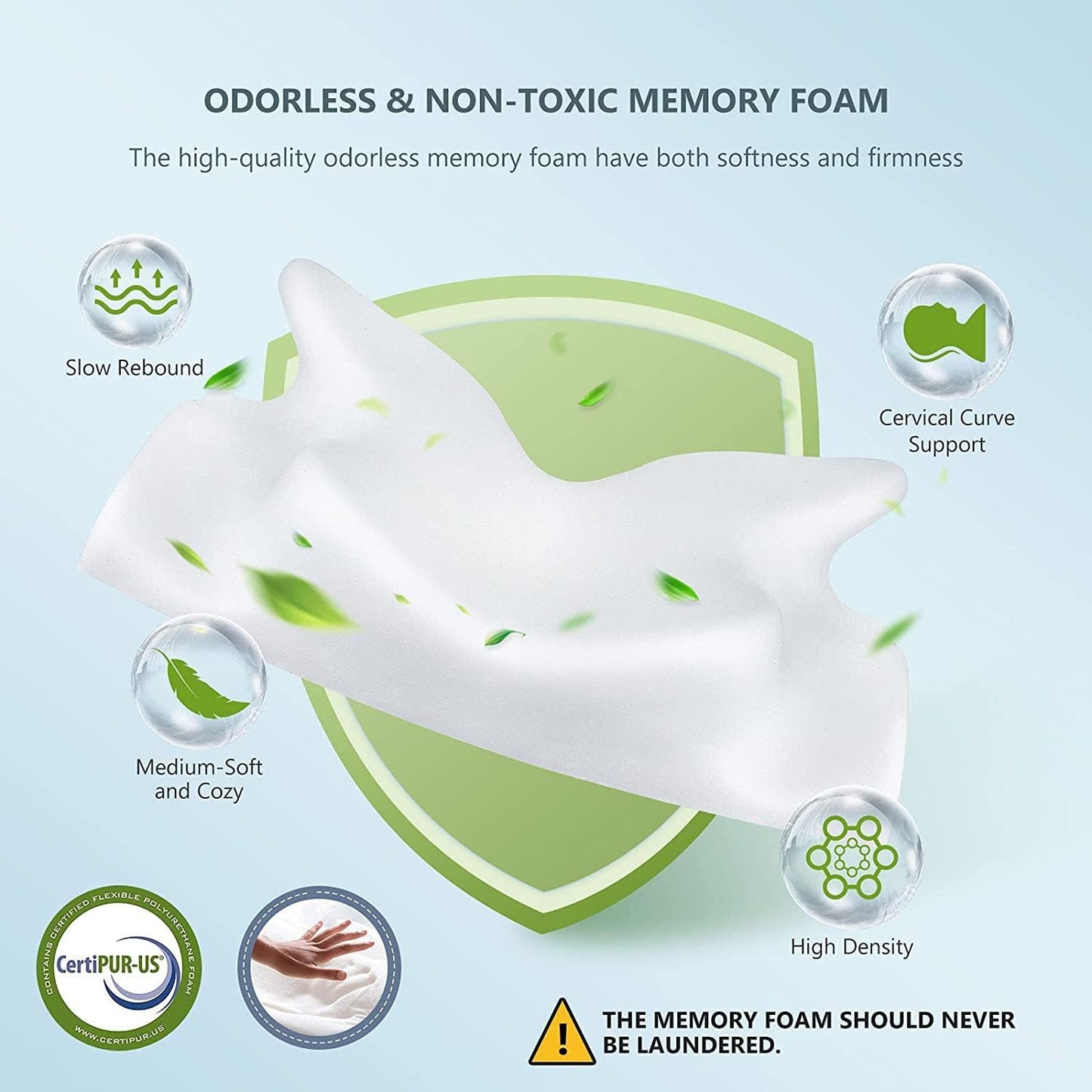 ZAMAT Adjustable Cervical Memory Foam Pillow, Odorless Neck Pillows for Pain Relief, Orthopedic Pillows for Sleeping with Cooling Pillowcase, Bed Support Pillow for Side, Back, Stomach Sleeper