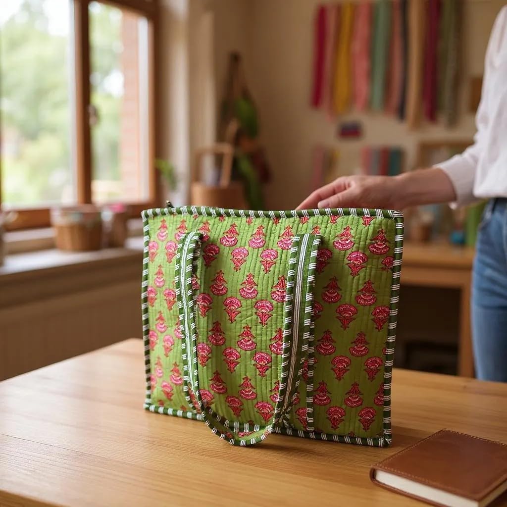 Cotton Quilted Tote Bag for Women – Large Beach & Travel Tote with Zipper, Reusable Grocery Bag