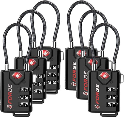 TSA Approved Cable Luggage Locks, 6 Pack, Easy Read Dials with Alloy Body