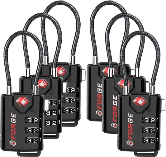 TSA Approved Cable Luggage Locks, 6 Pack, Easy Read Dials with Alloy Body