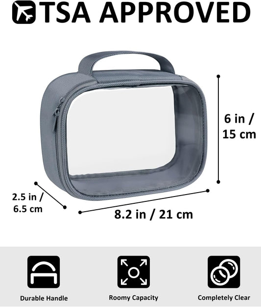Moyad TSA Approved Clear Toiletry Bag with Handle, 3 Pack Quart Size 3-1-1 Liquids Pouch for Travel, Transparent Makeup & Cosmetic Organizer for Women Men, Grey