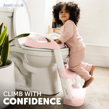 Jool Baby Potty Training Seat with 2 Step Ladder for Toddlers - Soft Cushioned Seat & Splash Guard, Adjustable Height (Pink)