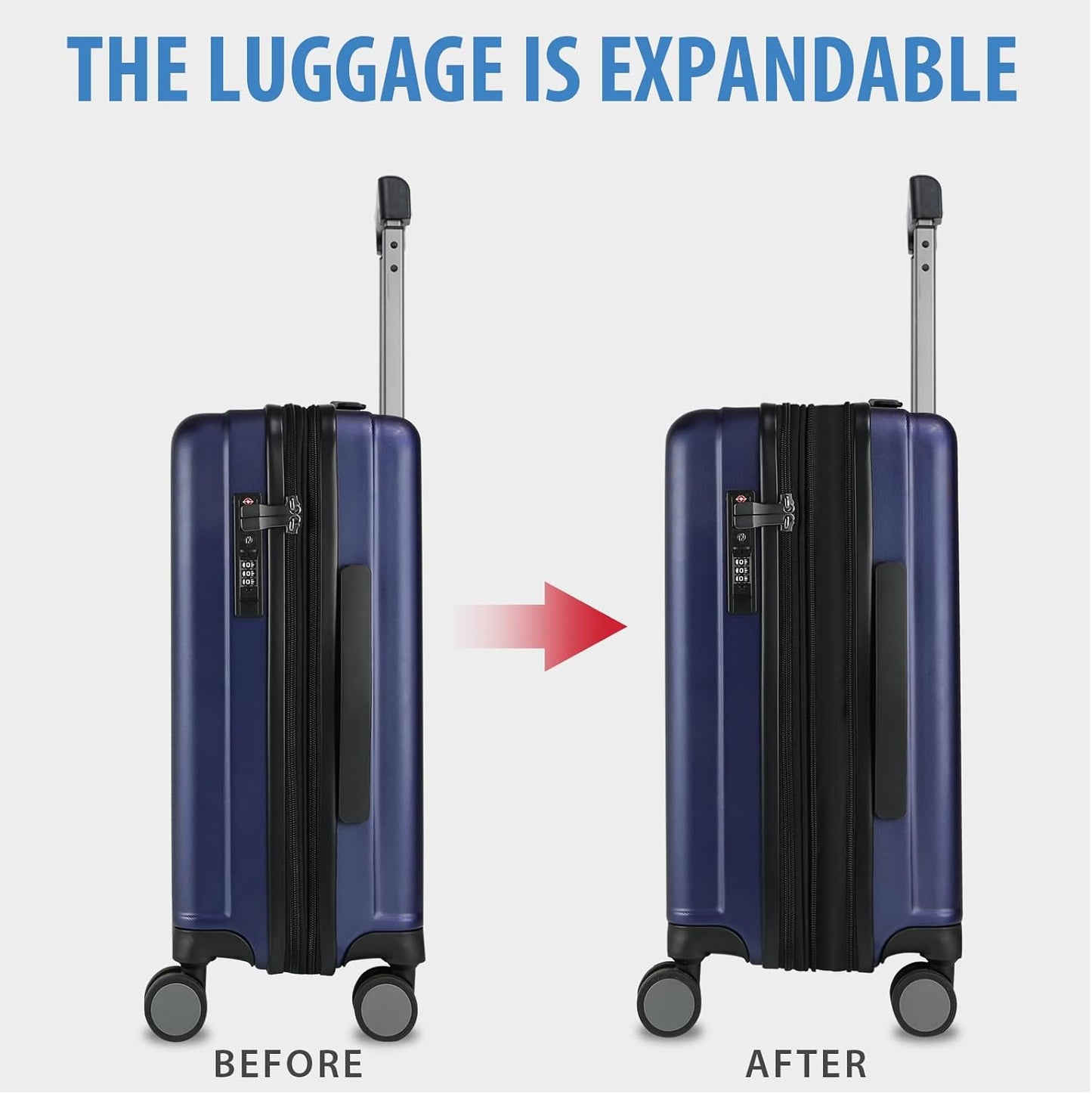KROSER Hardside Expandable Carry On Luggage with Spinner Wheels & Built-in TSA Lock, Durable Suitcase Rolling Luggage with USB Port, Carry-On 20-Inch, Navy Blue
