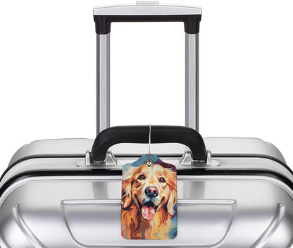 Dog Leather Luggage Tag with Stainless Steel Ring, Fun Name Id Card Cover Travel Bag Tag Set, Suitable for Travel Bag Luggage Women Men 4 PCS