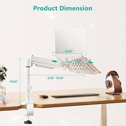 WALI Laptop Tray Desk Mount, Laptop Arm Mount Fits 10-15.6 Inch Notebook, 2-in-1 Gas Spring Monitor Arm for 17-32 Inch Computer Screen, Holds up to 22lbs(GSDM00LPW), White