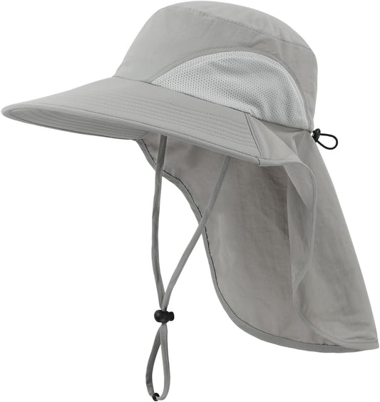 Home Prefer Outdoor UPF50+ Sun Hat Wide Brim Mesh Fishing Hat with Neck Flap