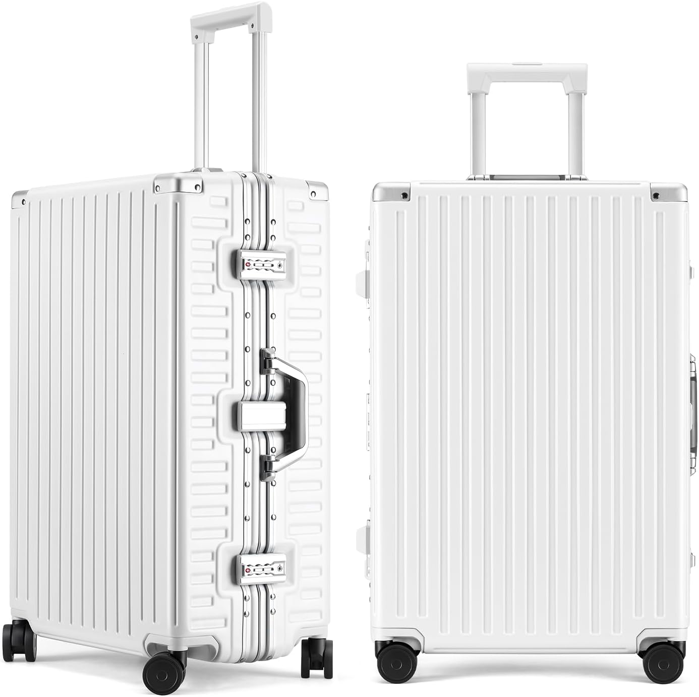 ROAMING Zipperless Luggage 22 Inch with Aluminum Frame, Polycarbonate Trunk-Medium Lightweight Hard Shell Suitcase with Spinner Wheels, Metal Travel Luggage with Double Tsa Locks, Shell white