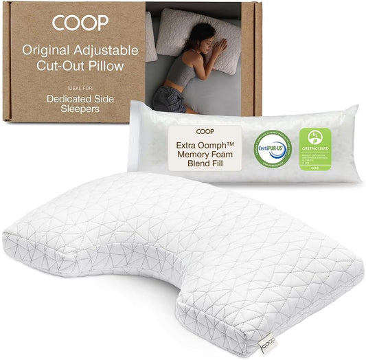 Coop Home Goods Original Cut-Out Adjustable Pillow, Queen Size Bed Pillows for Neck & Head Support, Memory Foam Pillows - Medium Firm for Side Sleeper, CertiPUR-US/GREENGUARD Gold