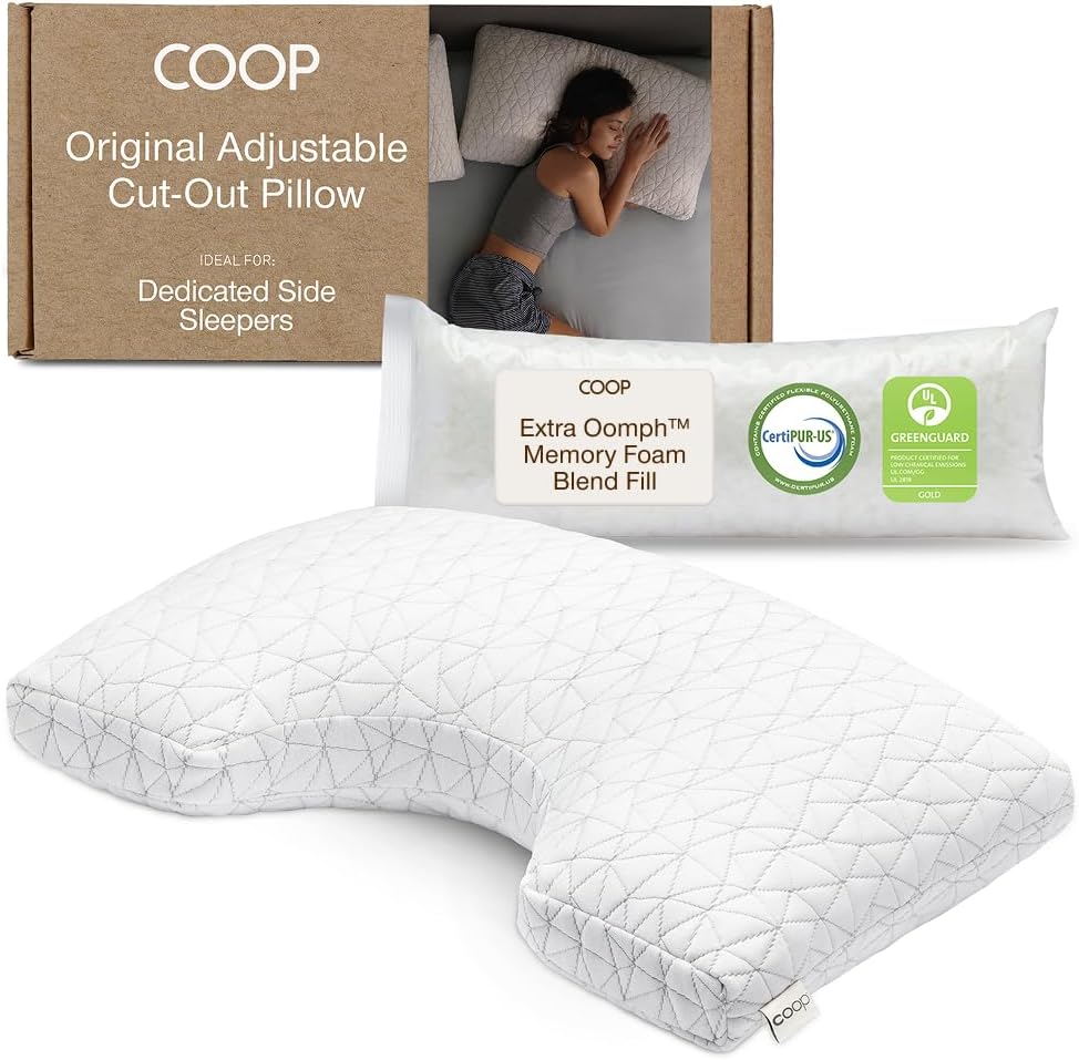 Coop Home Goods Original Cut-Out Adjustable Pillow, King Size Bed Pillows for Neck & Head Support, Memory Foam Pillows - Medium Firm for Side Sleeper, CertiPUR-US/GREENGUARD Gold