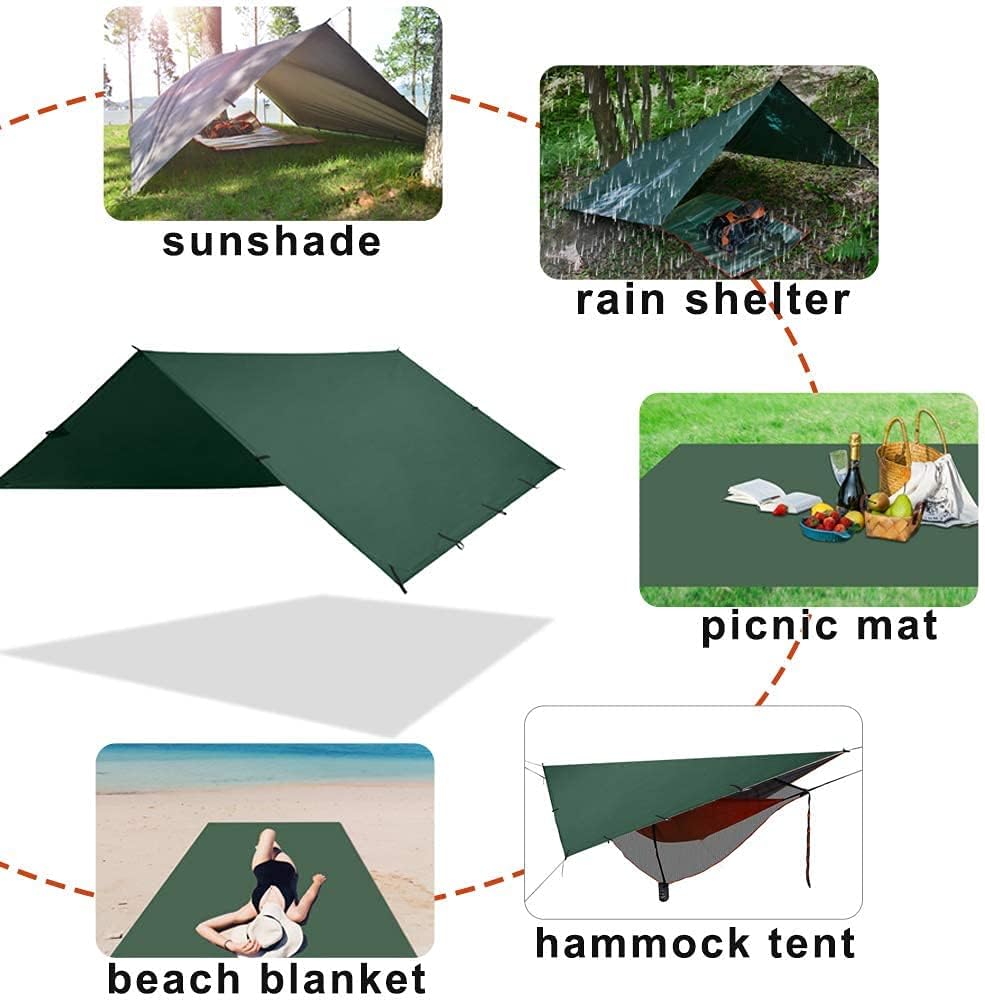 KALINCO Waterproof Camping Tarp Tent Hammock Rain Fly, 10X10FT/10X15FT, Mutifunctional Tent Footprint Lightweight Tarp for Camping, Hiking and Survival Shelter