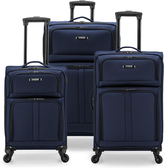 U.S. Traveler Anzio Softside Expandable Spinner Luggage, Navy, 3-Piece Set (22/26/30)