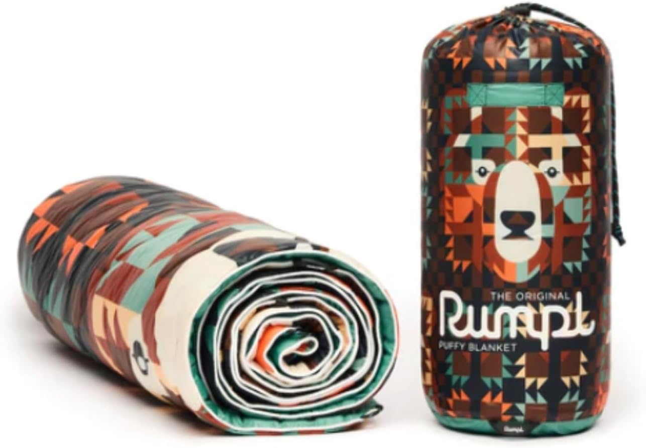 Rumpl Original Puffy Blanket - Warm, Water-Resistant Camping Blanket with 100% Recycled Synthetic Insulation, 52"x75", Original Puffy V1, Grizzly Slumber