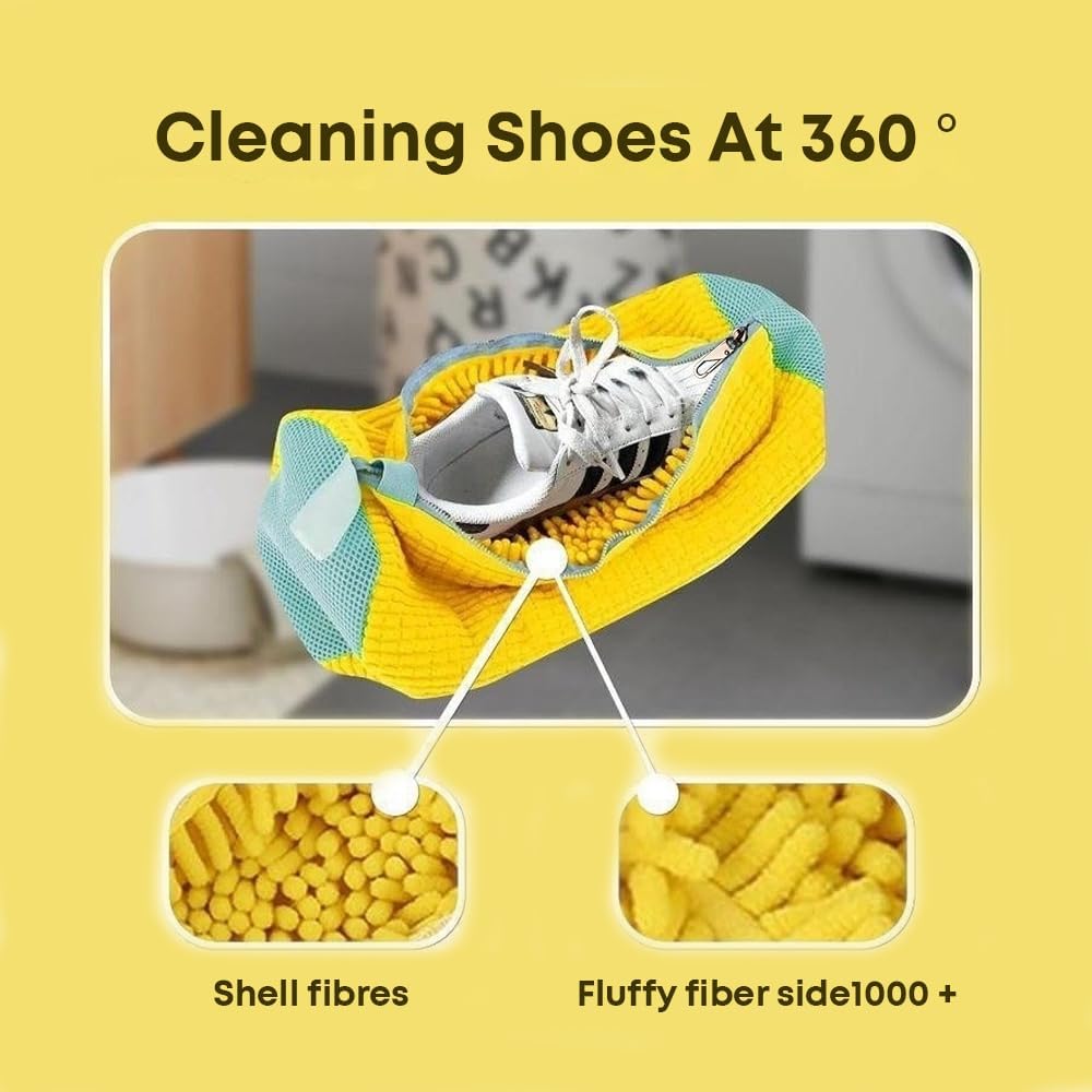 EPSCY Shoe Washing Machine Bag 2 Pack Yellow, 360° Wrap-Around Laundry Bags for Washer and Dryer - Reusable Deep Clean Sneaker Bags - Fits All Shoe Sizes & Types, Self-Locking Zipper, Protects Machine