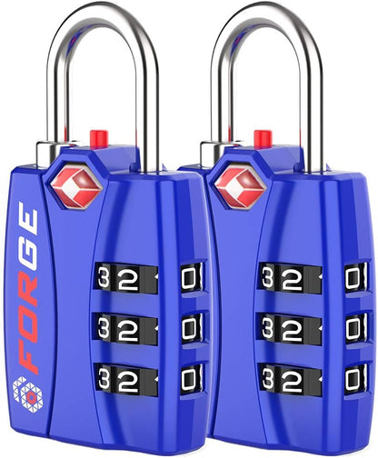 Forge TSA Locks 2 Pack - Open Alert Indicator, Alloy Body and Hardened Steel Shackle with Re-settable 3-Digit Combination