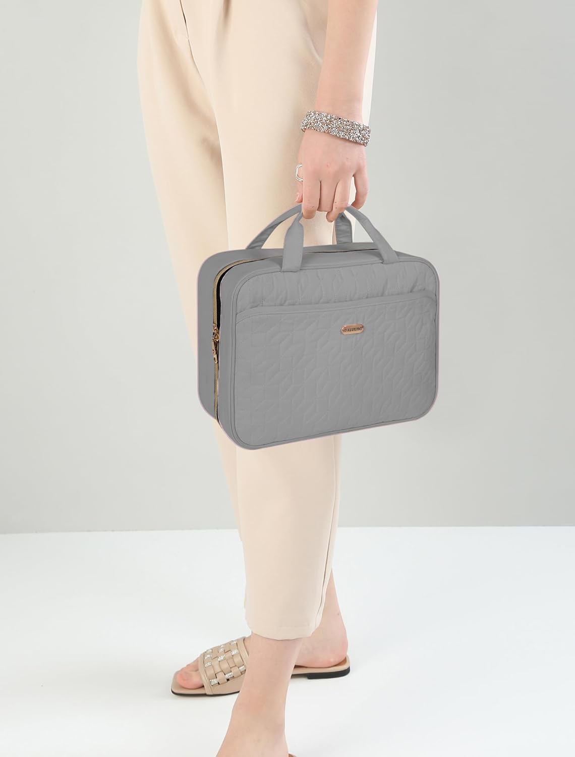 Grey Toiletry Bag, Makeup Organizer, Travel Bag For Women Mens Toiletries, Waterproof with Hanging Hook, Large Capacity