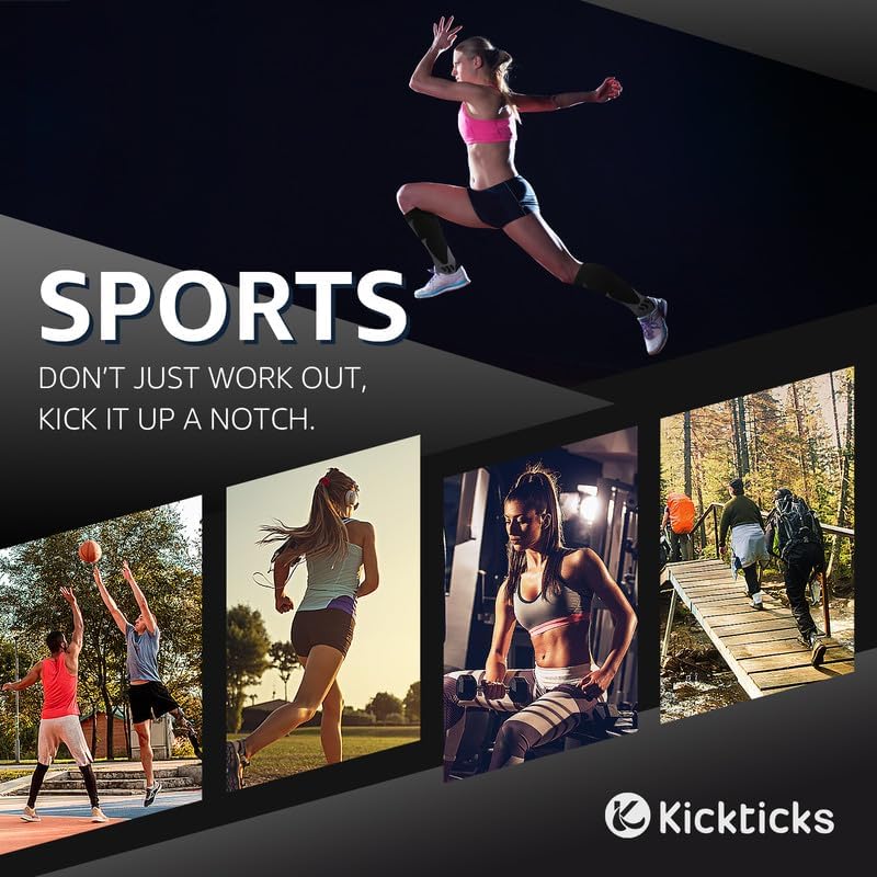Kickticks 4 Pairs Compression Socks for Woman & Man Unisex 20-30mmHg Knee high Plus Size Wide Calves for Flying Running…