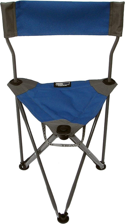 Travel Chair Ultimate Slacker, Quick Folding Tripod Stool with Backrest, Fishing Camping Hiking Chair with Carry Strap, Polyester, Blue