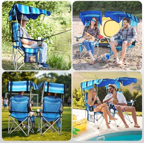 VTOY Portable Folding Camping Chair with Canopy, Outdoor Sun Shade Chair