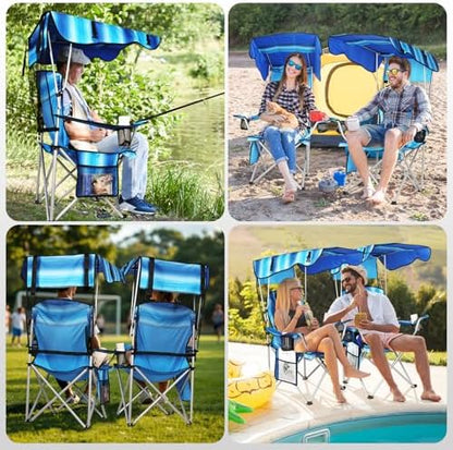 VTOY Portable Folding Camping Chair with Canopy, Outdoor Sun Shade Chair