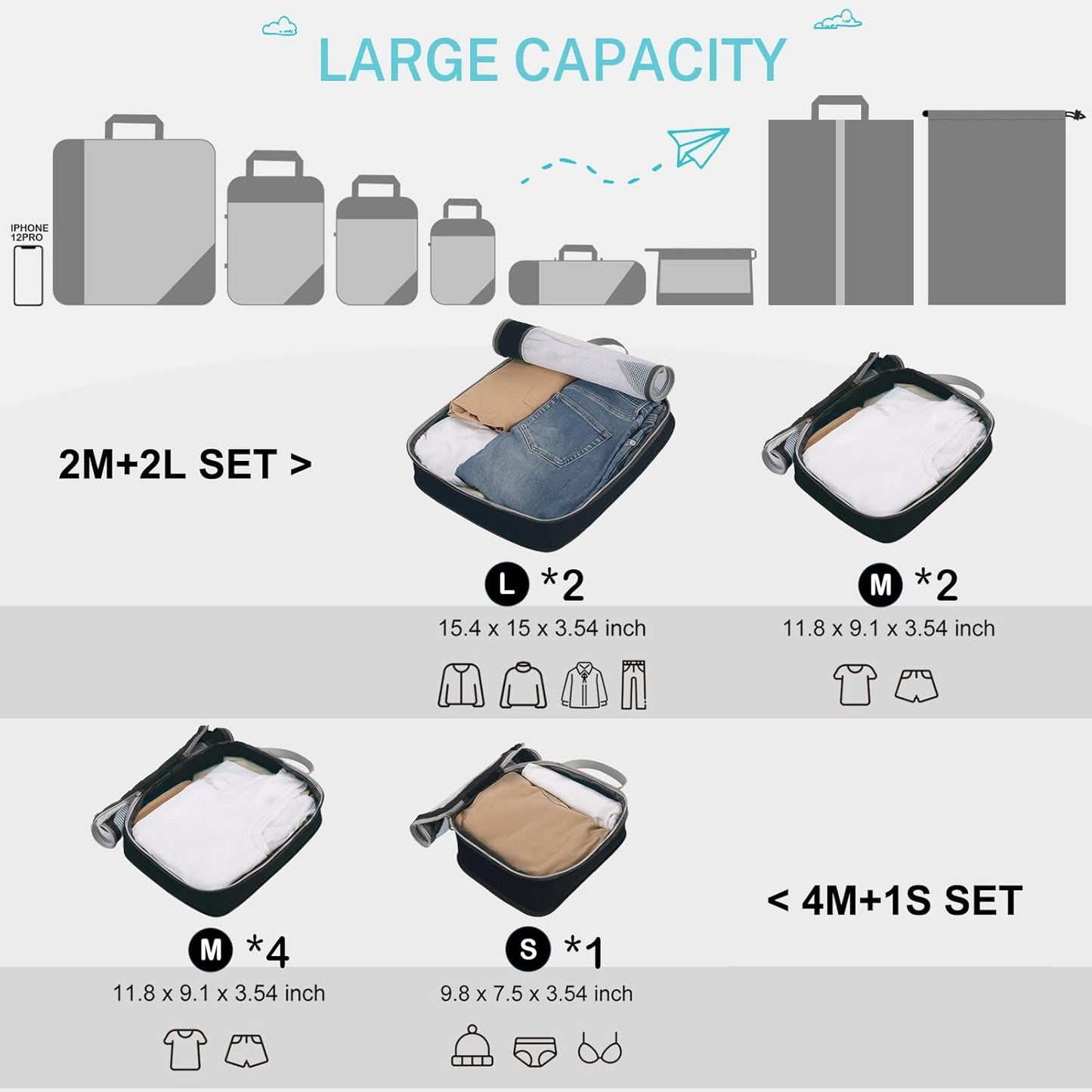 Compression Packing Cubes, Gonex Extensible Storage Mesh Bags Organizers