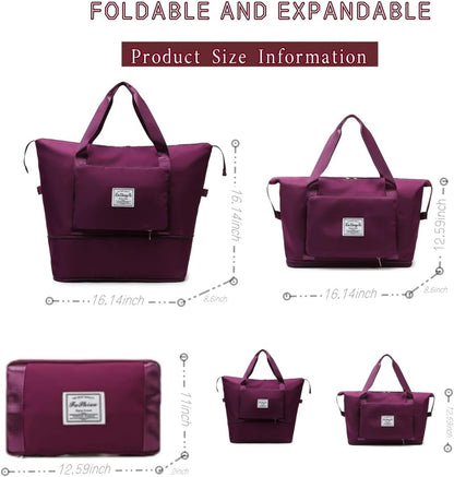 Large Capacity Foldable Travel Bag, Expandable lightweight Carry on Bag, Dry with Wet Separation Spor Duffel Bags