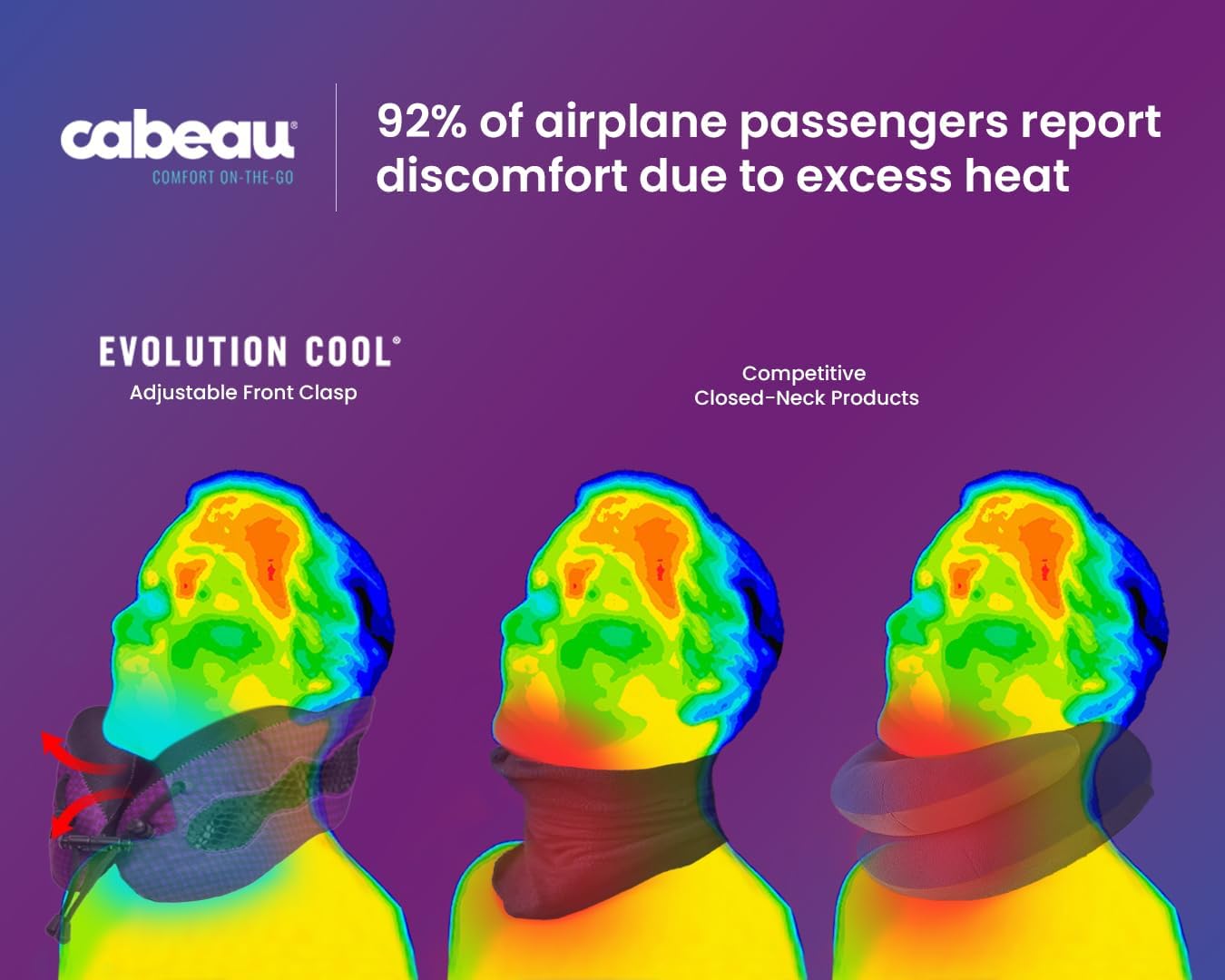 Cabeau Long Haul Flight Cooling Travel Neck Pillow – Evolution Cool – Supportive Memory Foam with Airflow Vents – Compact with Carrying Case (Black)