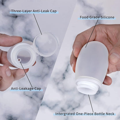 Silicone Travel Bottles for Toiletries TSA Approved Travel Size Containers Set 4 Pack Portable Leak Proof Refillable Cosmetic Squeeze Bottles Shampoo Hair Conditioner Body Lotion Bath Shower Gel