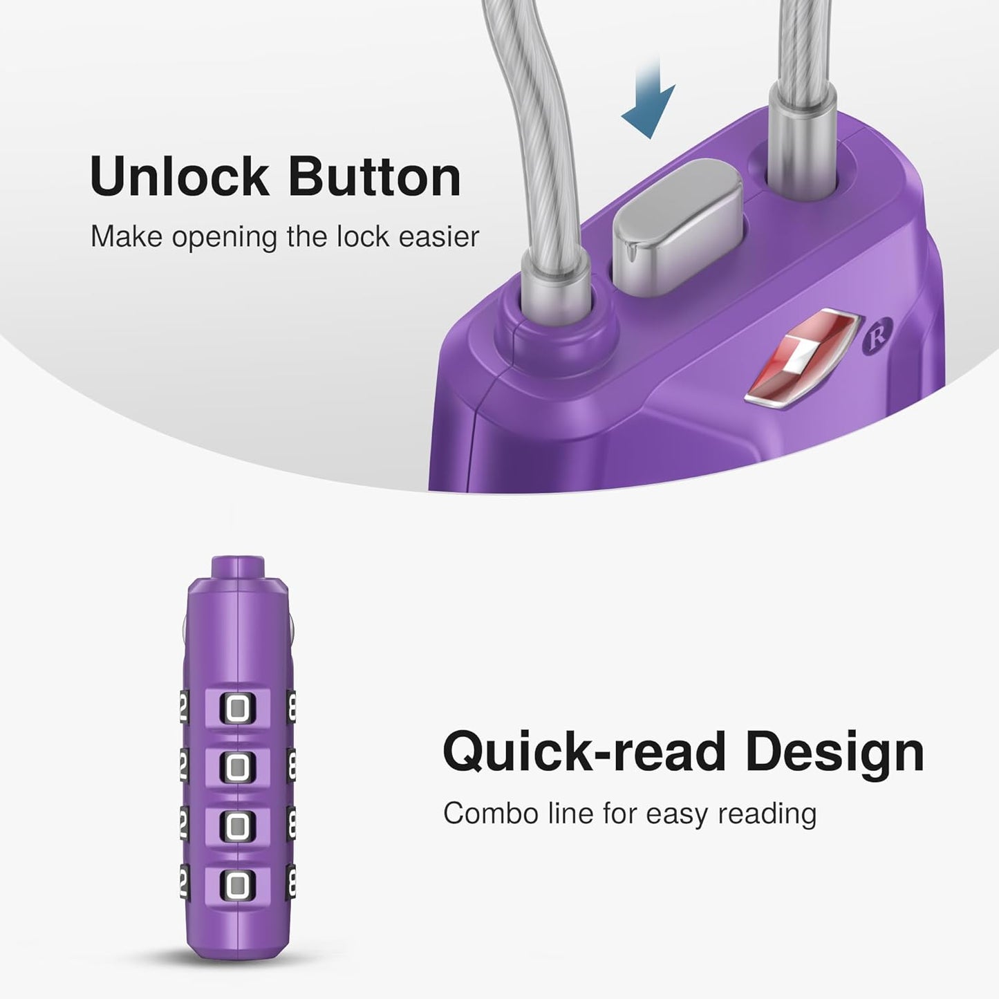 Puroma 2 Pack TSA Approved Luggage Locks, 4 Digit Combination Travel Locks Resettable Code Lock with Zinc Alloy Body for Suitcase, Toolbox, Backpack, Bag, Gym Locker (Purple)