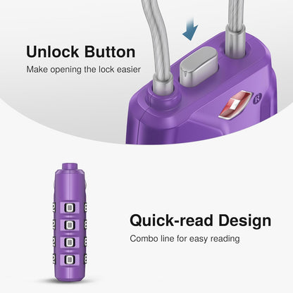 Puroma 2 Pack TSA Approved Luggage Locks, 4 Digit Combination Travel Locks Resettable Code Lock with Zinc Alloy Body for Suitcase, Toolbox, Backpack, Bag, Gym Locker (Purple)