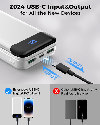 Portable Charger Power Bank 40000mAh Powerbank PD 30W and QC 4.0 Fast Charging External Battery Pack with USB-C LED 3 Outputs & 2 Inputs Portable Charging for iPhone 15 14 13 (White)