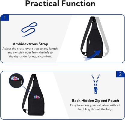 WATERFLY Small Crossbody Sling Backpack Anti Theft Backpack for Traveling Chest Shoulder Bag