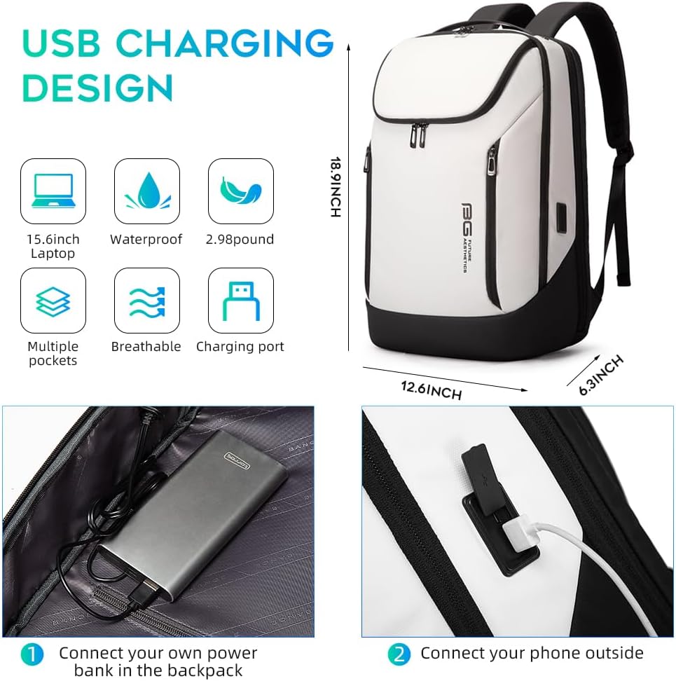 BANGE Business Smart Backpack Waterproof fit 15.6 Inch Laptop Backpack with USB Charging Port,Travel Durable Backpack