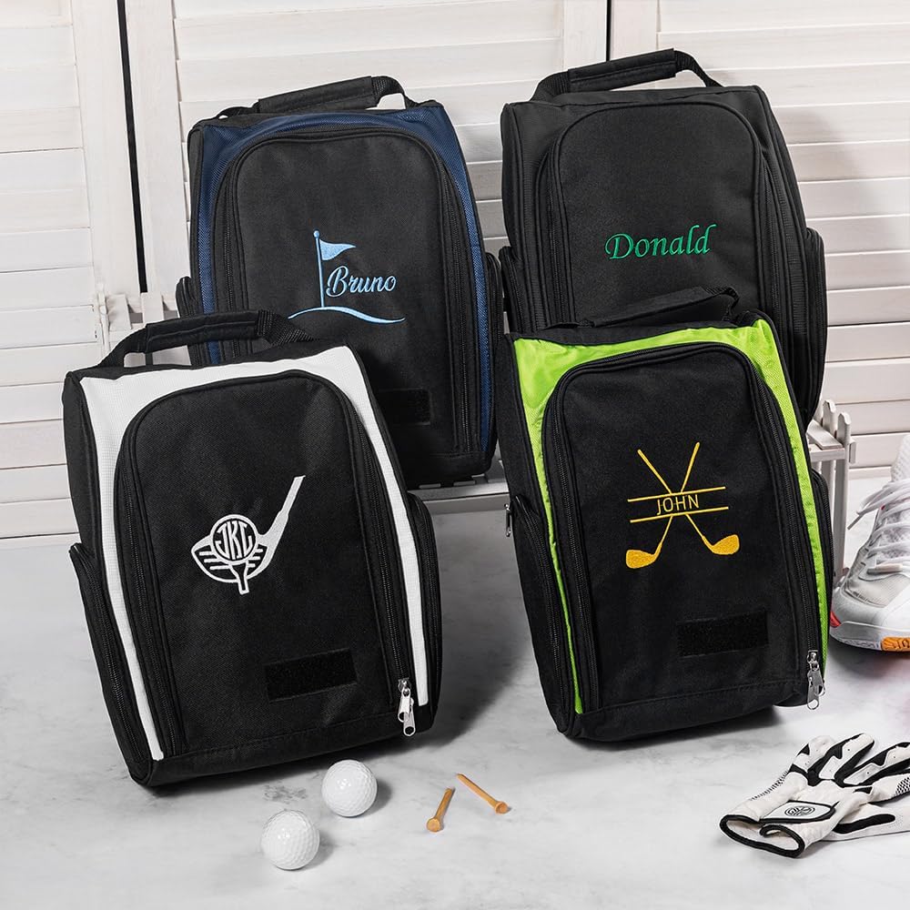 Embroidered Golf Shoe Bag Men Women Handle Strap Personalized Name Golf Shoes Carry Bag With Side Storage Pack Customized Birthday Gifts For Father Son Mother