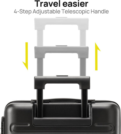 Carry on Luggage 22 X 14 X 9 Airline Approved, 20 Inch Luggage for 3-5 Days Travel, Double Spinner Wheels, 100% Hardshell PC, TSA Lock (09-Black, Carry-On 20-Inch)