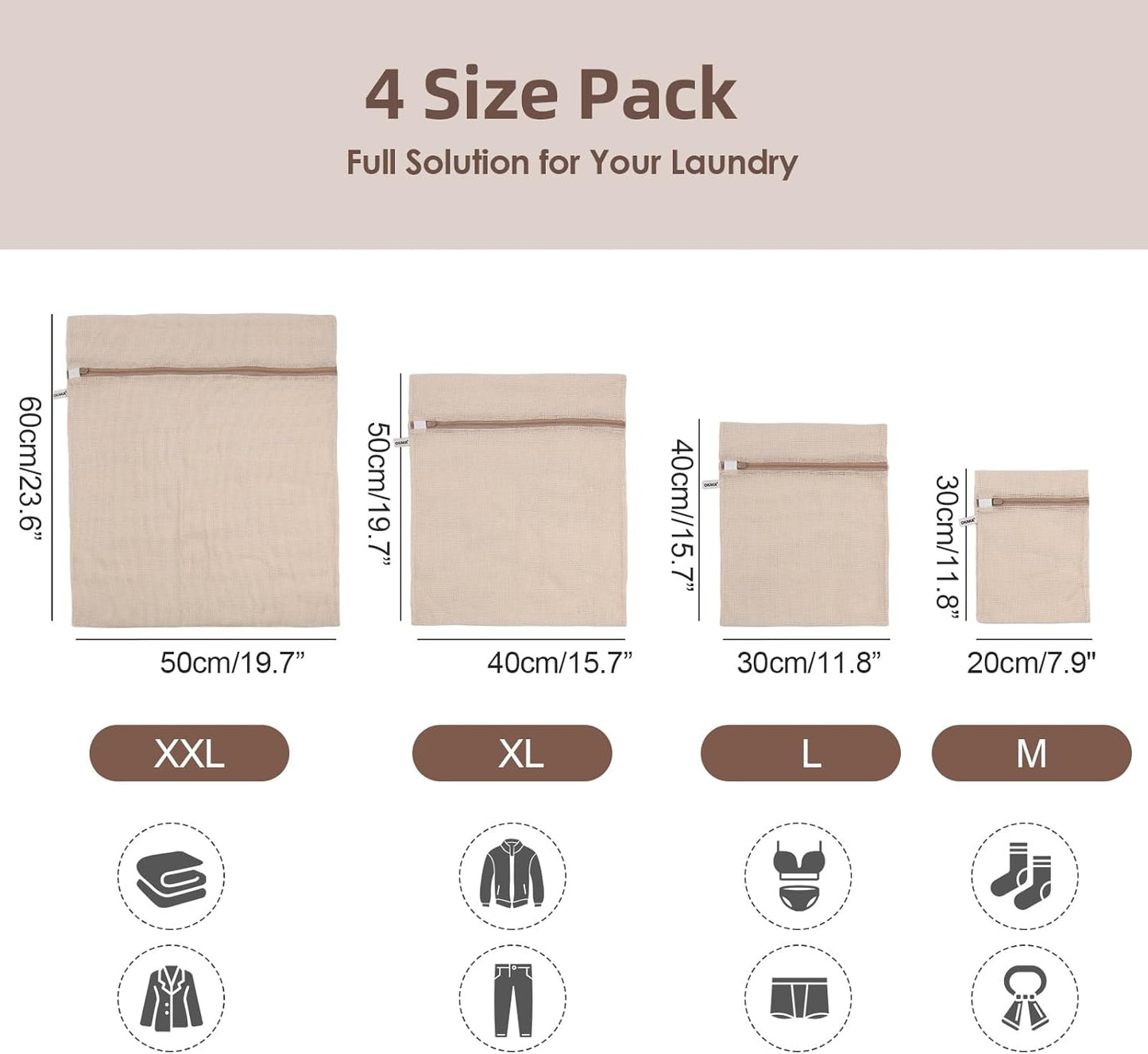 100% Cotton Mesh Laundry Bags, Premium Soft, No Dye, Set of 4, Natural
