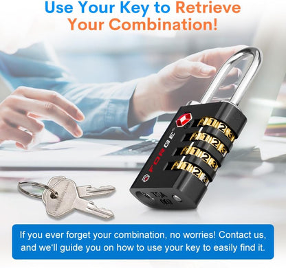 Forge Dual-Opening: Key or Combination Access Lock, TSA Approved Locks for Luggage, Pelican case, Travel, Gym, School, Stainless Steel Shackle.(Black 6 Pk)