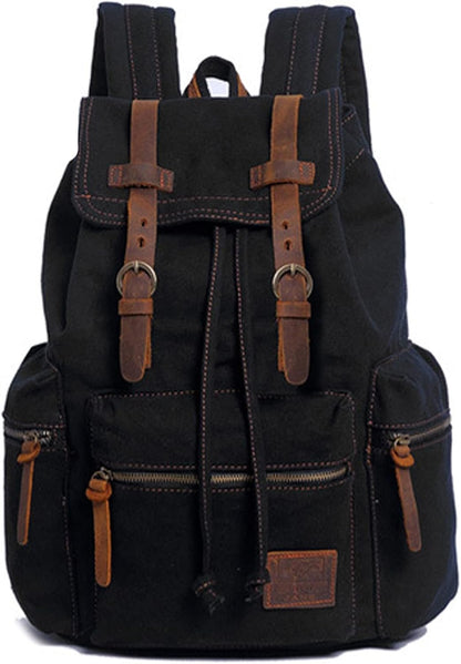 AUGUR High Capacity Canvas Vintage Backpack - for Hiking Travel 12-15" Laptop Backapcks for Men Casual Daypacks School bag Rucksack (M-Black)