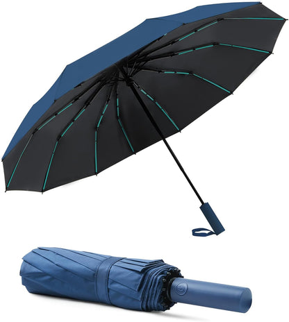 Large Double-Ribs Umbrella Automatic Folding Umbrella for Women Men, Travel, UPF 50+ UV Protection