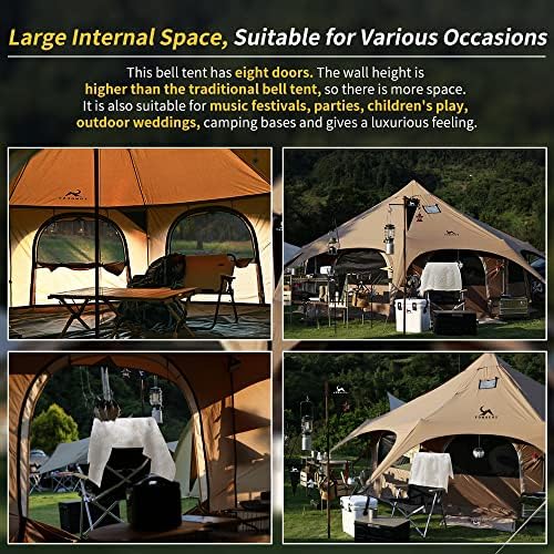 MC TOMOUNT Canvas Bell Tent with Stove Jack, 16.4ft*High9.2ft Glamping Tent