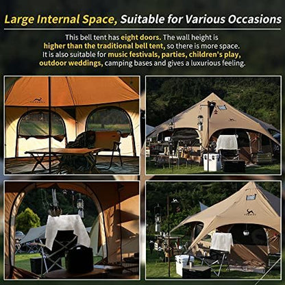 MC TOMOUNT Canvas Bell Tent with Stove Jack, 16.4ft*High9.2ft Glamping Tent