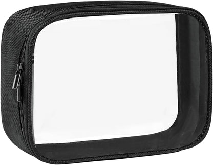 Moyad TSA Approved Clear Toiletry Bag, 1 Pack Quart Size 3-1-1 Liquids Pouch for Travel, Transparent Makeup & Cosmetic Organizer for Women Men, Black