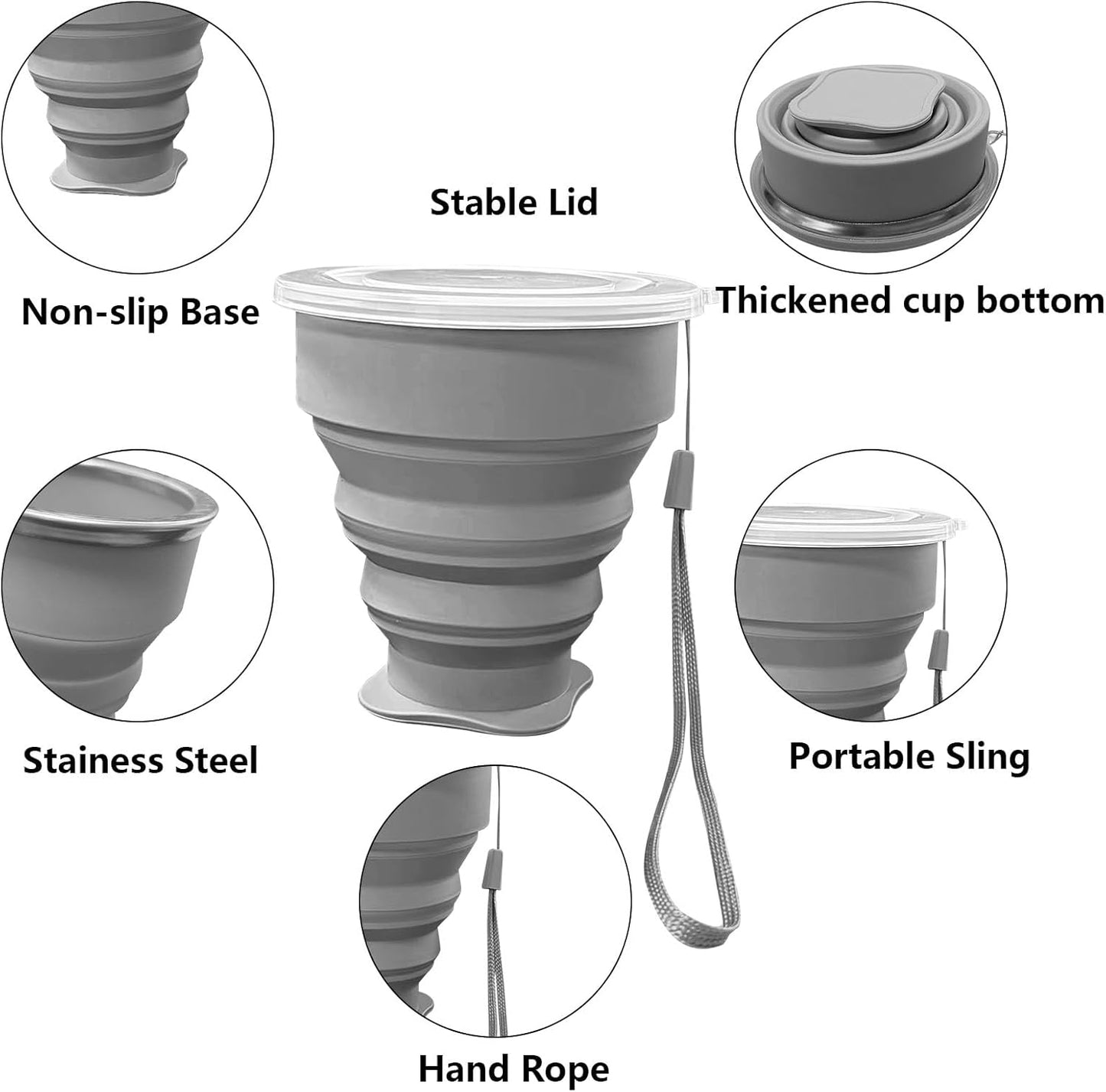 200ML Collapsible Cup - Silicone Foldable Cup-Expandable Folding Drinking Cup -Reusable Portable Mugs Cup For Travel, Camping, Hiking, Holiday Vacation, Outdoor Sports