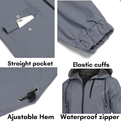 COOFANDY Men's Long Raincoat Ligtweight Rain Jacket Waterproof Outdoor Jackets - Image 5